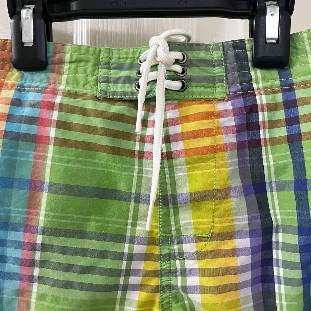 Polo by Ralph Lauren Green Plaid Swim Board Shorts Boys Size 4/4T